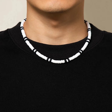 Riolio White Black Color Soft Clay Beads Choker Necklaces for Women Men Simple Minimalist Collar Necklaces Jewelry Gifts